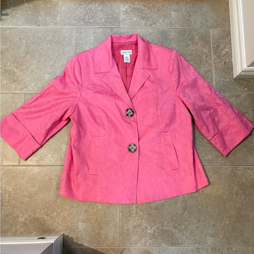 Chico's Pink Cropped Two-Button Jacquard Blazer